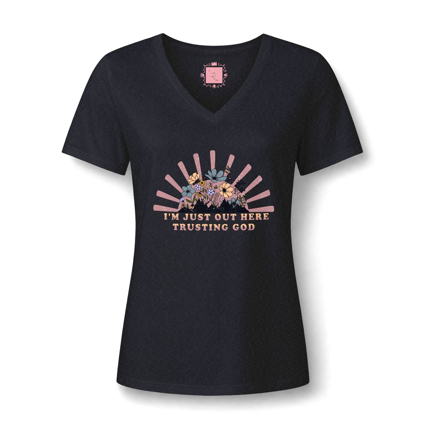I'm Just Out Here Trusting God V-neck | Faith & Hope Inspirational T-Shirt