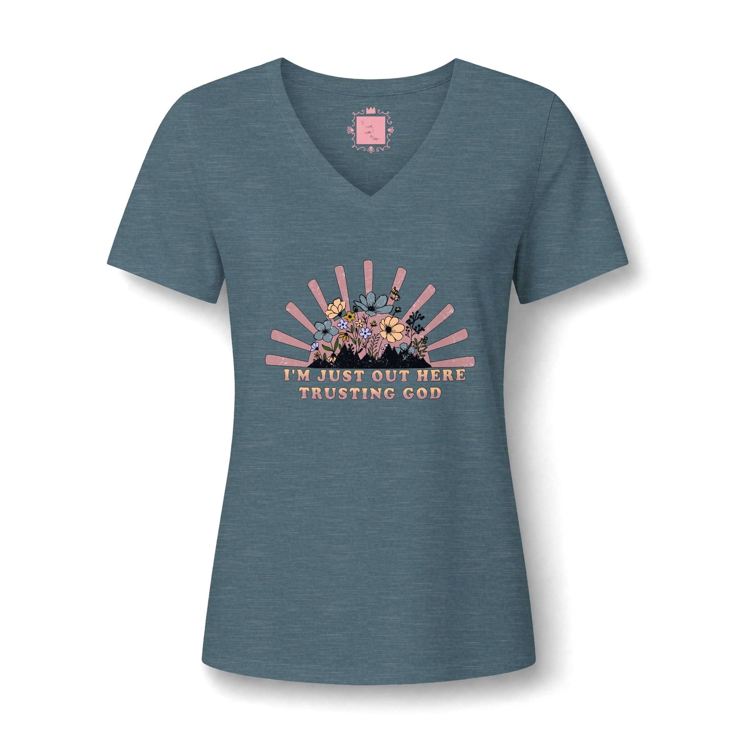 I'm Just Out Here Trusting God V-neck | Faith & Hope Inspirational T-Shirt