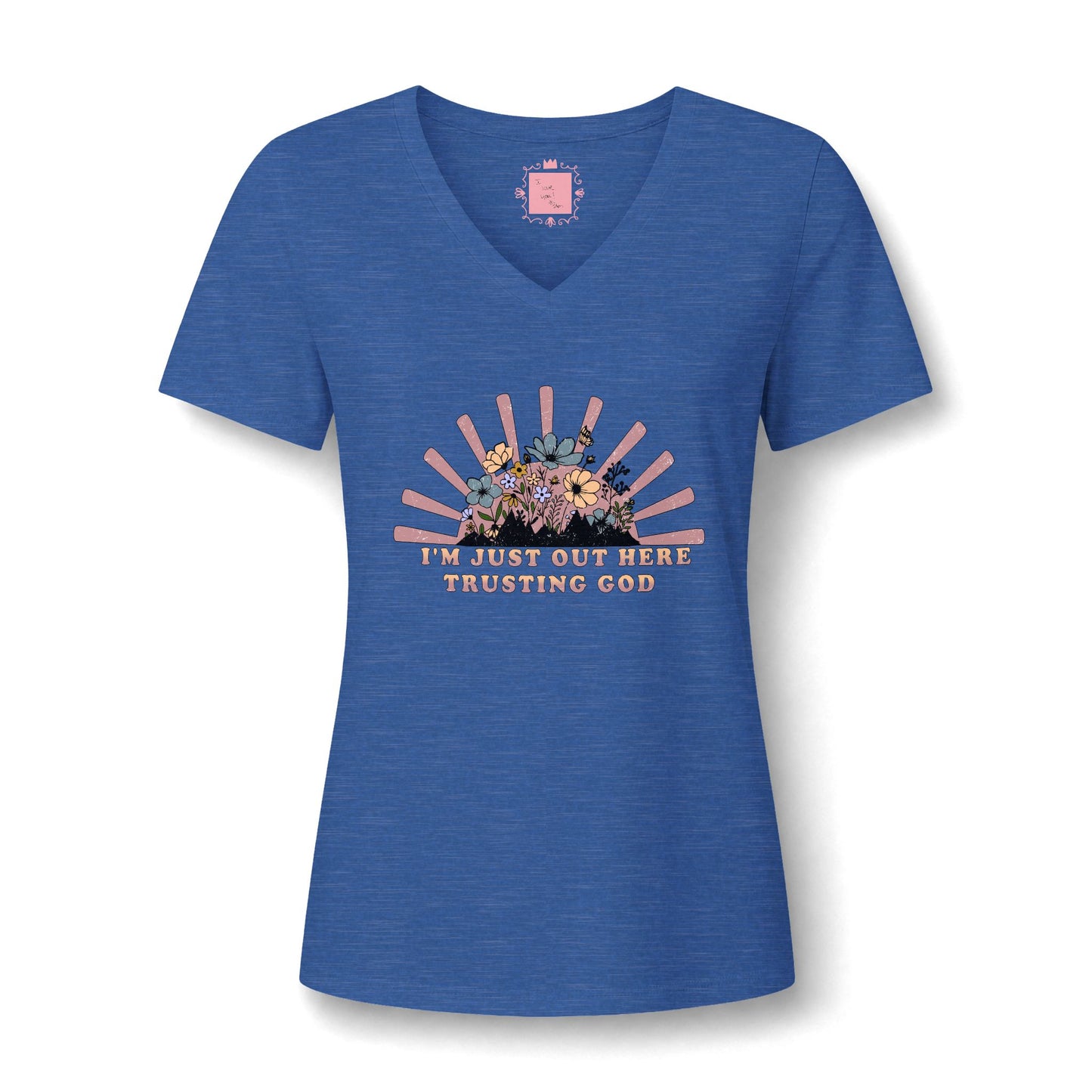 I'm Just Out Here Trusting God V-neck | Faith & Hope Inspirational T-Shirt