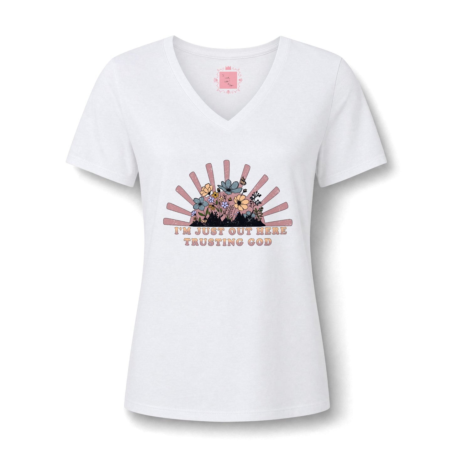 I'm Just Out Here Trusting God V-neck | Faith & Hope Inspirational T-Shirt