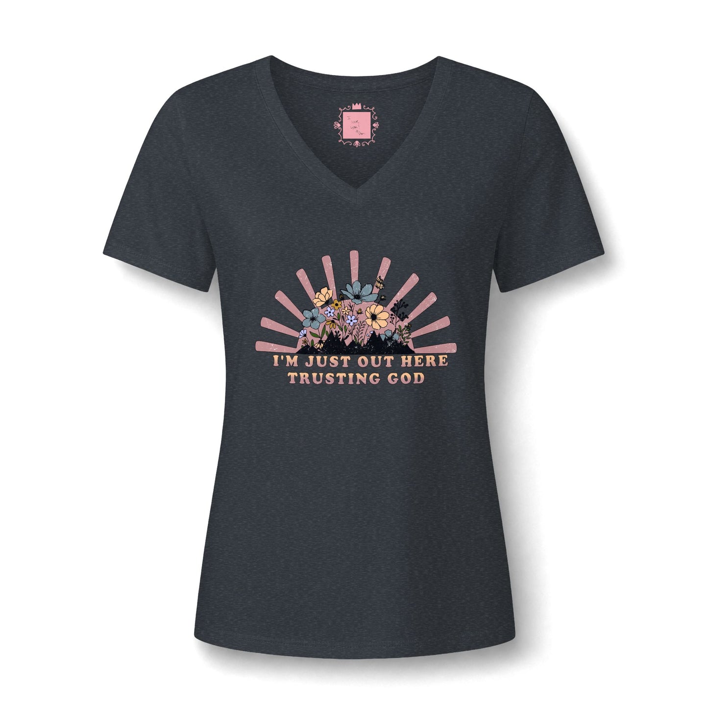 I'm Just Out Here Trusting God V-neck | Faith & Hope Inspirational T-Shirt
