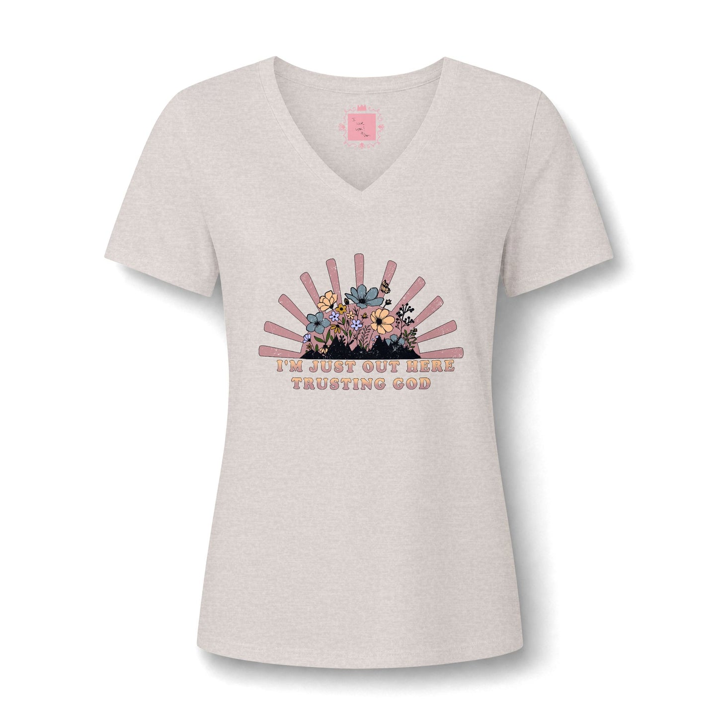 I'm Just Out Here Trusting God V-neck | Faith & Hope Inspirational T-Shirt