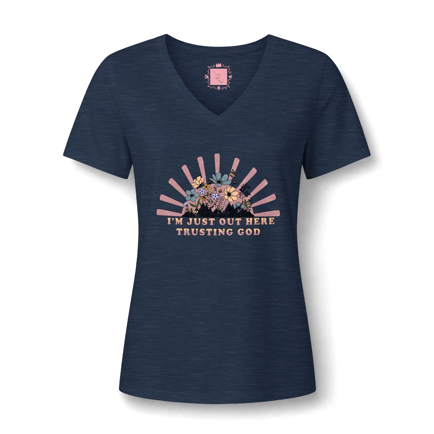 I'm Just Out Here Trusting God V-neck | Faith & Hope Inspirational T-Shirt