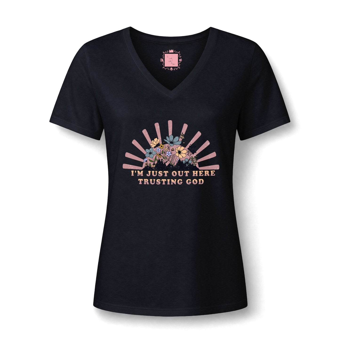 I'm Just Out Here Trusting God V-neck | Faith & Hope Inspirational T-Shirt